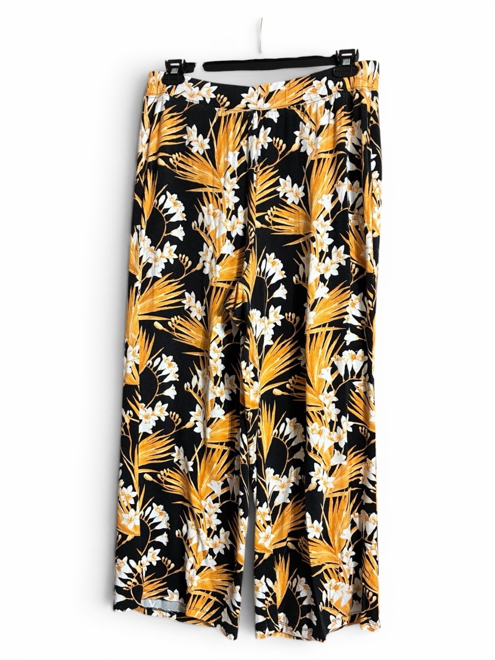 Jessica London Tropical Wide Leg Palazzo Pants / Black Yellow Floral / Boho Chic - Picture 2 of 9